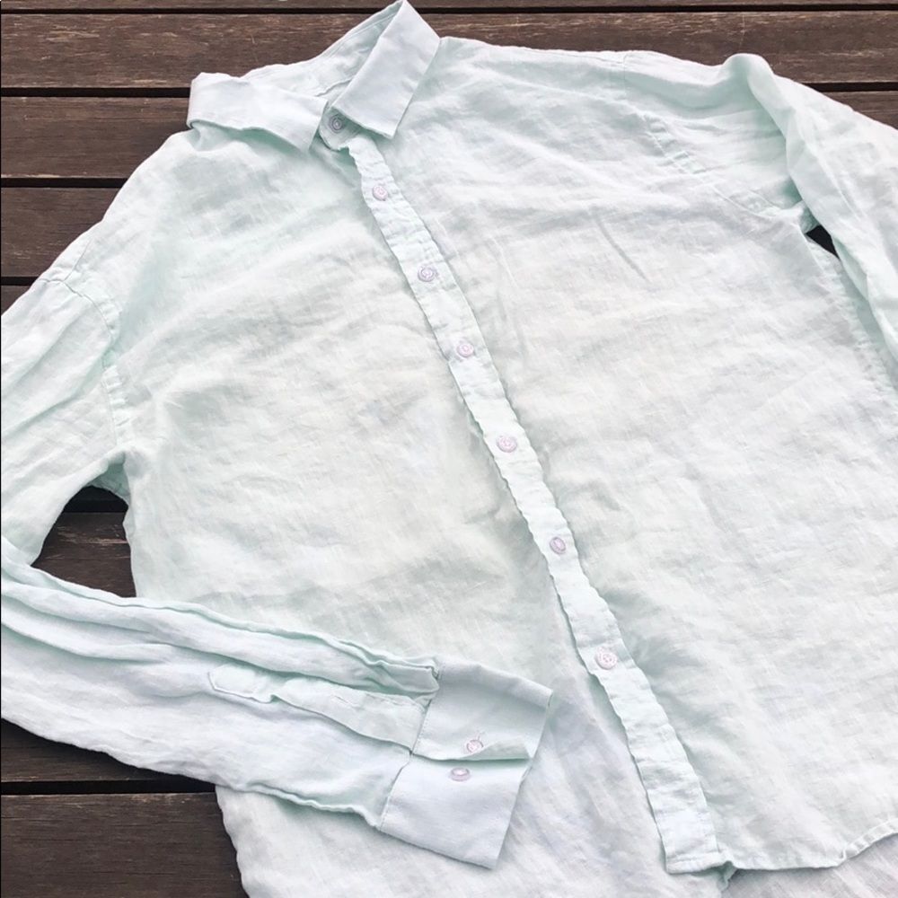 98 Coast Ave. Men’s Mint Green 100% Linen Button Up Mens XL